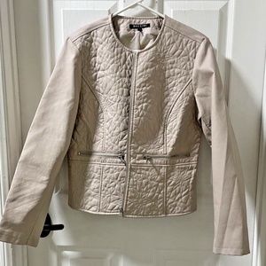 Baccini light tan faux leather moto jacket Size PL with star quilt pattern